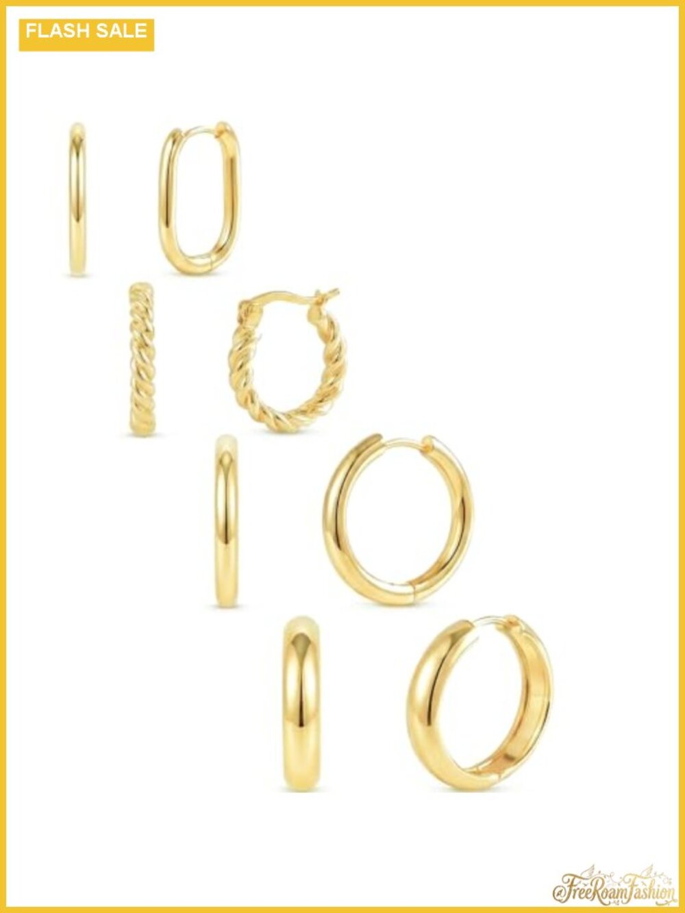 4 Pairs Gold Hoop Earrings Set for Women - 14K Gold Plated 316 Stainless Steel